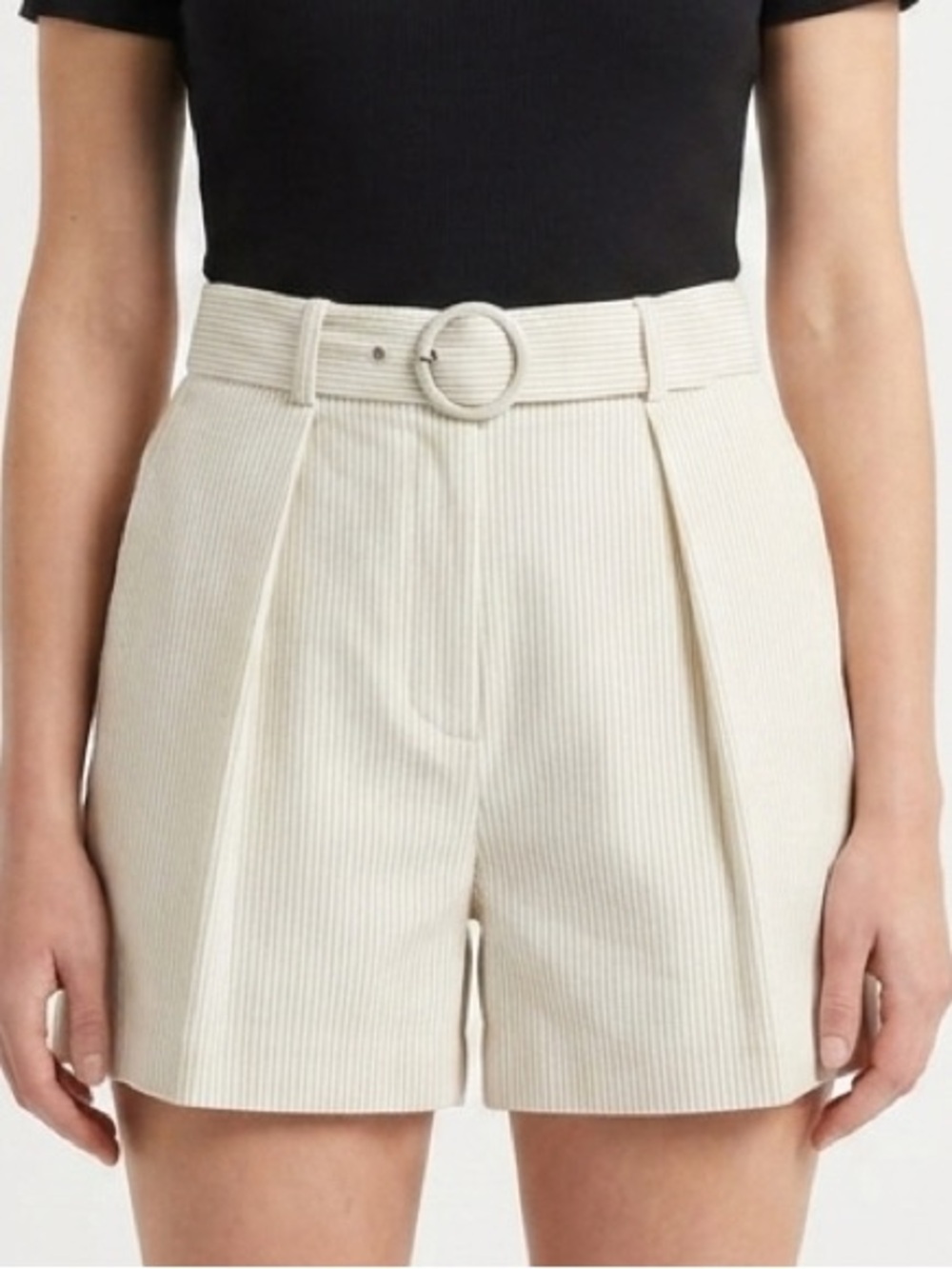 Crosby by Mollie Burch White/Cream Pinstripe High-Waist Belted Pleat Shorts 6